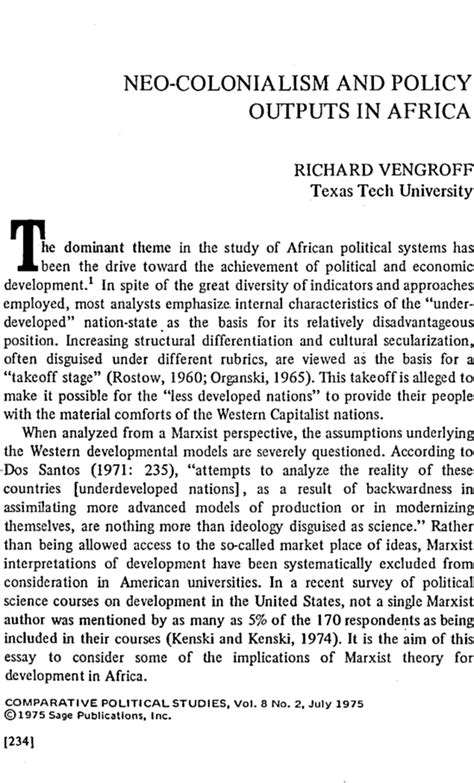 Neo Colonialism And Policy Outputs In Africa Richard Vengroff 1975