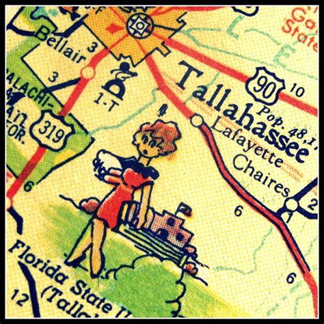 Vintage Map Tallahassee Print 5x5 Florida Photograph Illustrated