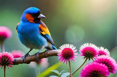 Un pájaro azul con plumas naranjas y amarillas en la cabeza Foto Premium