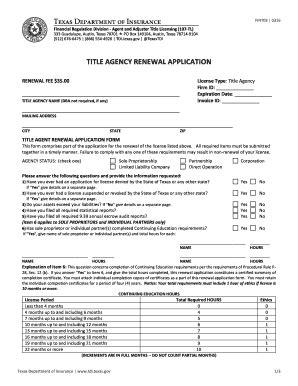 Fillable Online Tdi Texas Title Agency Renewal Application