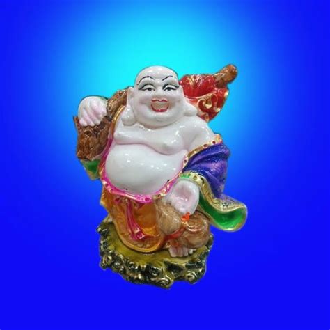 Paint Coated Multicolor 12 Inch Polyresin Laughing Buddha Statue For