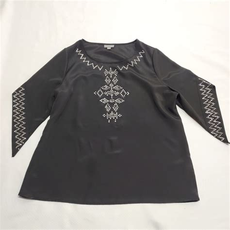 Roz Ali Tops Roz Ali Black Blouse Rhinestone Embellished Top Size