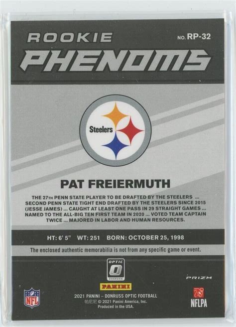 Donruss Optic Pat Freiermuth Red Prizm Rookie Phenoms Patch