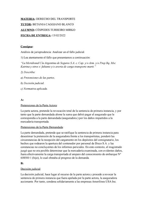 Derecho Del Transporte Actividad Evaluable Materia Derecho Del