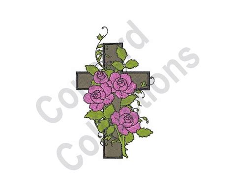 Floral Cross Machine Embroidery Design Cross Flowers Etsy