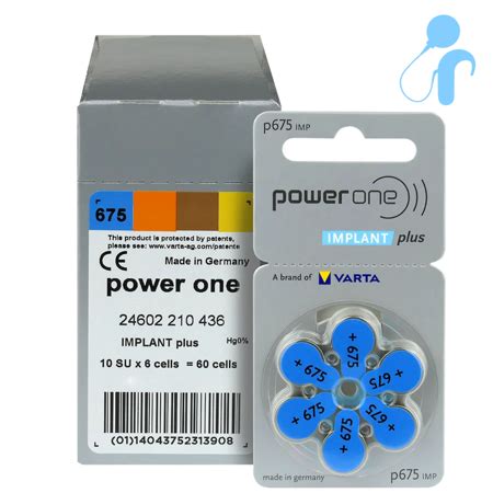 Batteries VARTA 675 Power One IMPLANT PLUS BOX 60pcs BATTERIES