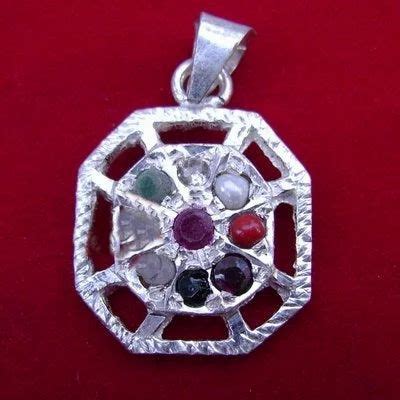 Natural Stone Multi Color Navratna Navgraha Nine Gems Pendant In White