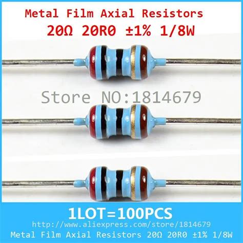 1LOT 100PCS Metal Film Axial Resistors 20ohm 20R0 1 1 8W 0 125W 1 8W 1