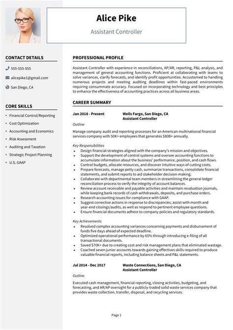 Assistant Controller Resume Example Guide And Template