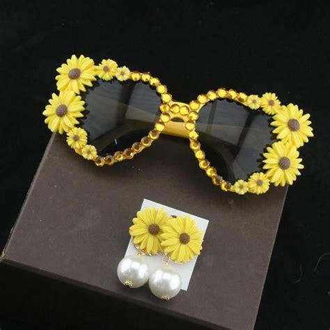 Heart Shaped Sunflower Embellished Sunglasses Flower Sunglasses Diy Sunglasses Beaded Sunglasses