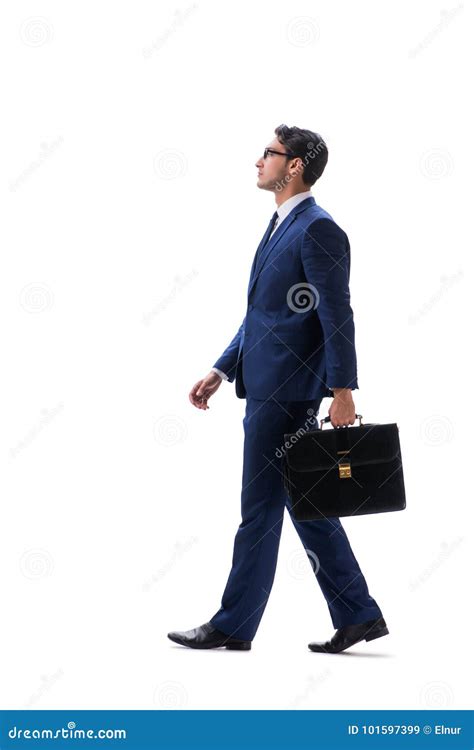 Businessman Walking Standing Side View Isolated On White Backgro Stock