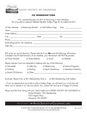 Fillable Online Psc Membership Form Psc Membership Dues Are For