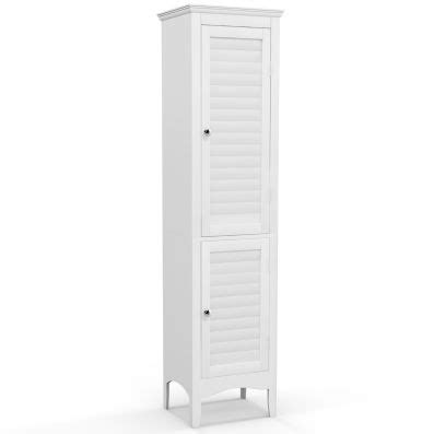 Tall Narrow Bathroom Cabinet With Shutter Doors And Adjustable Shelf