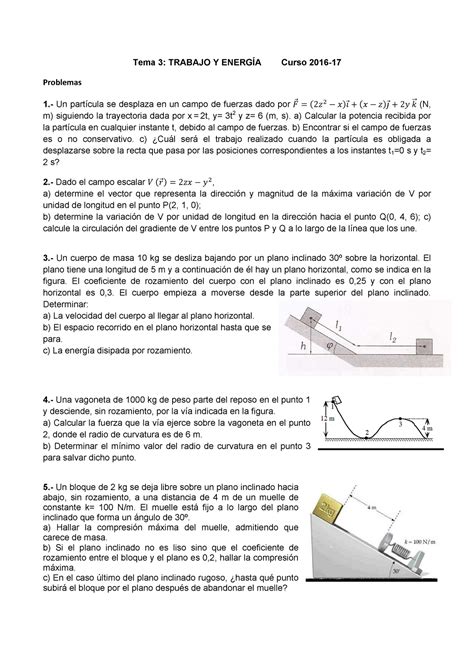 Ejercicios Trabajo Y Energ A Tema Trabajo Y Energ A Curso