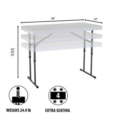 Lifetime Commerical Ft Height Adjustable Folding Table White