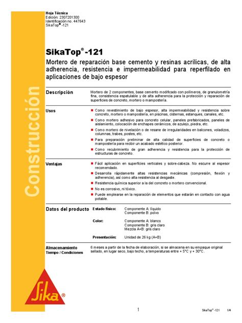 Sikatop 121 Pdf Hormigón Adhesión