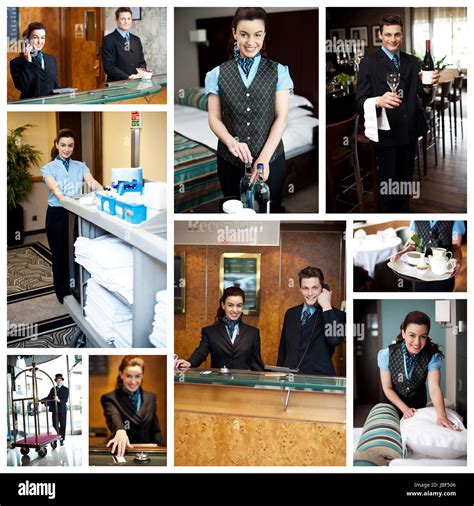 Hotel collage. Housekeeping staff at work Stock Photo - Alamy