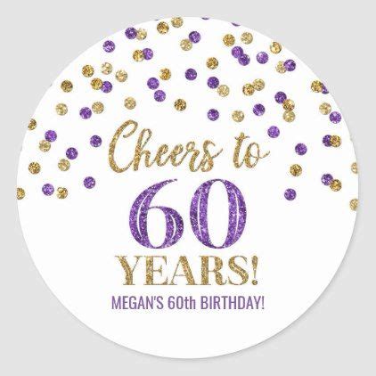 Cheers To Years Birthday Gold Purple Confetti Classic Round Sticker