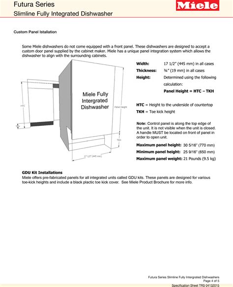 Miele G Scvi Futura Dimension Slimline Specification Sheet