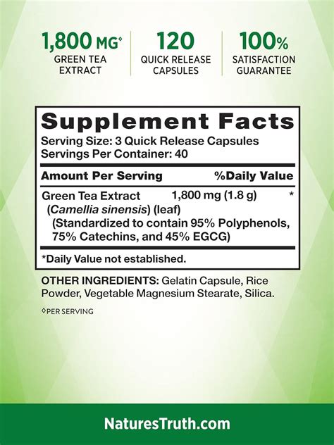 Natures Truth Egcg Green Tea Extract 1800mg 120 Capsules Non Gmo