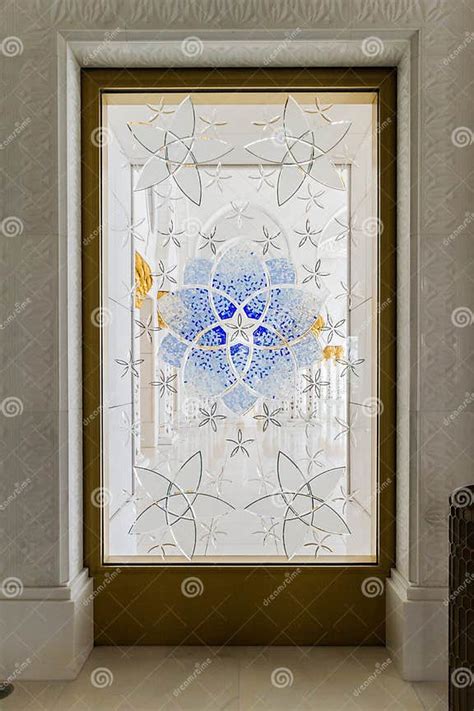 Sheikh Zayed Mosque Glass Door With Arabic Geometry Decoration The Great Marble Grand Mosque At