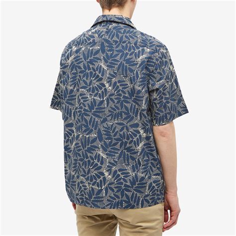 NN07 Julio Leaf Print Vacation Shirt Navy Blue END