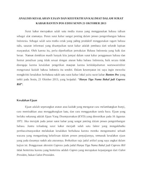 Docx Analisis Kesalahan Ejaan Dan Keefektifan Kalimat Dalam Surat