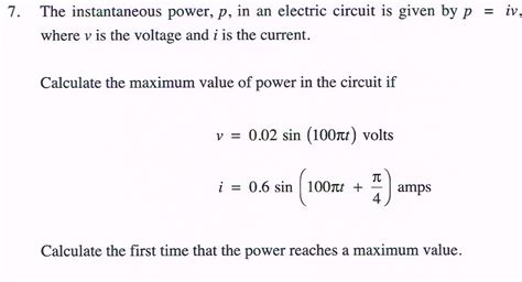 Solved The Instantaneous Power P In An Electric Circuit Is Chegg