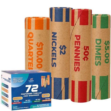 Budgetizer Premium Assorted Preformed Coin Wrappers For All Coins