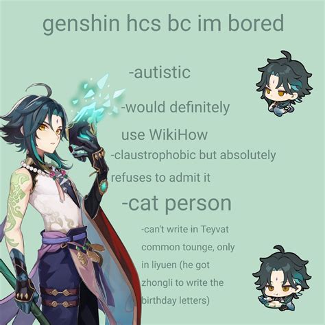 Genshin Xiao Hcs Character Art Headcanon Cat Person