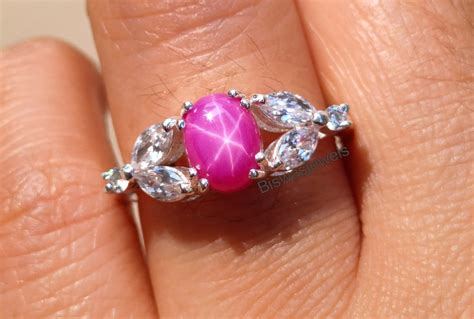 Pink Star Sapphire Ring Lindy Star Ring 925 Sterling Silver Star