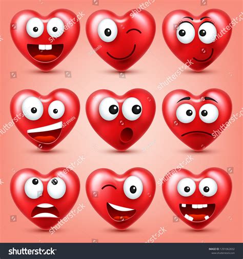 Heart Smiley Emoji Vector Set Valentines Vector De Stock Libre De