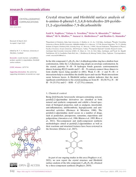 Pdf Crystal Structure And Hirshfeld Surface Analysis Of Amino