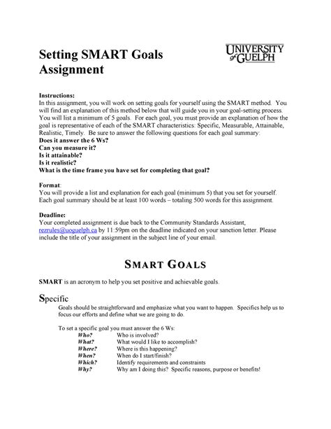 Smart Goals Assignment Setting SMART Goals Assignment Instructions