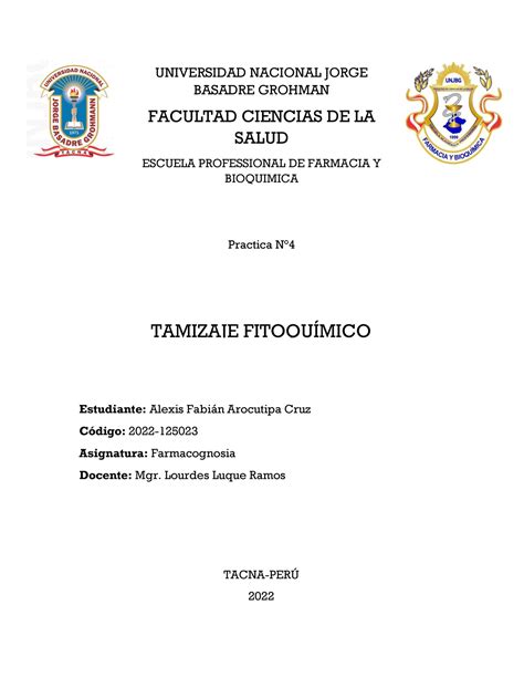 Informe De Farmacognosia Universidad Nacional Jorge Basadre