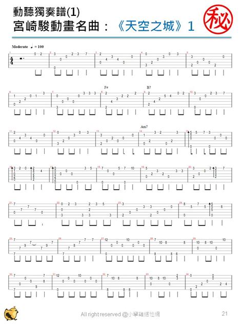 小學雞結他網 天空之城 結他譜 結他獨奏