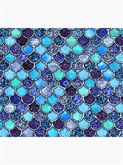 Colorful Teal Blue Watercolor Glitter Mermaid Scales Poster By