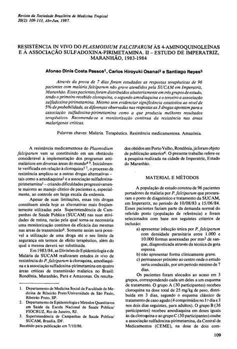 PDF Resistência in vivo do Plasmodium falciparum às 4