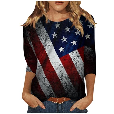 4th Of July T Shirts For Women Usa Star Stripes Fourth July Tee Shirts Casual American Flag