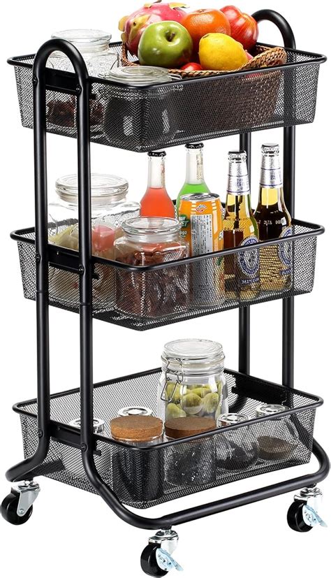 Amazon DESIGNA 3 Tier Rolling Utility Cart Storage Shelves