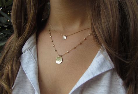 Tiny Gold Disc Necklace Dainty Gold Necklace Hammered Gold Etsy