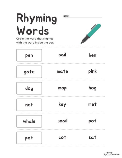 Rhyming Words Worksheets Kindergarten First Grade Etsy Worksheets