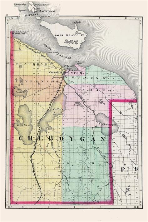 1873 Map Of Cheboygan County Michigan Etsy