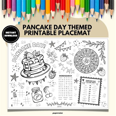 Pancake Day Printable Placemat Colouring Sheet Shrove Tuesday Etsy