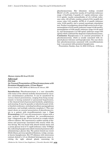 Pdf Psun09 An Unusual Presentation Of Pheochromocytoma With Persistent Hypoglycemia A Case Report