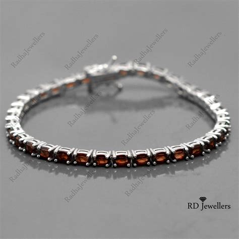 Natural Garnet Bracelet, Tennis Bracelet, 925 Sterling Silver, Garnet ...