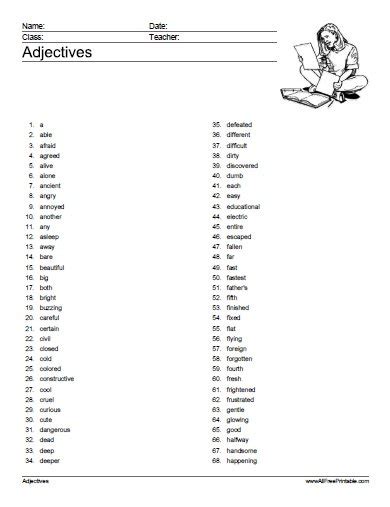 Free Printable List Of Adjectives For Kids