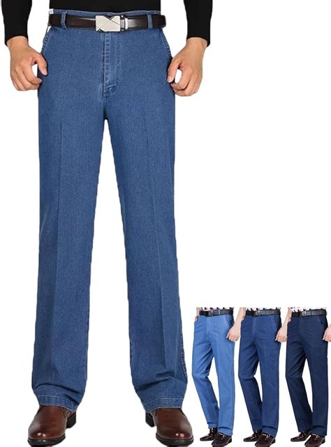 Xiaobandeng Mens Jeans Relaxed Fit Straight Leg Stretch Waist Jeans