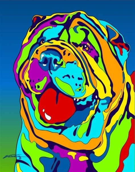 Multi Color Shar Pei Dog Breed Matted Prints And Canvas Giclées Dog Pop