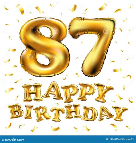 Vector Happy Birthday 87th Celebration Gold Balloons And Golden